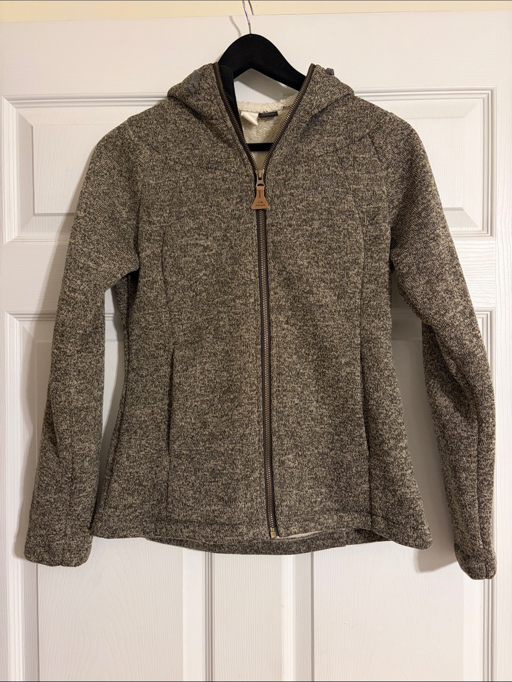 Eider France Sherpa Lined Full Zip Knit Sweater Jacket Heathered Brown